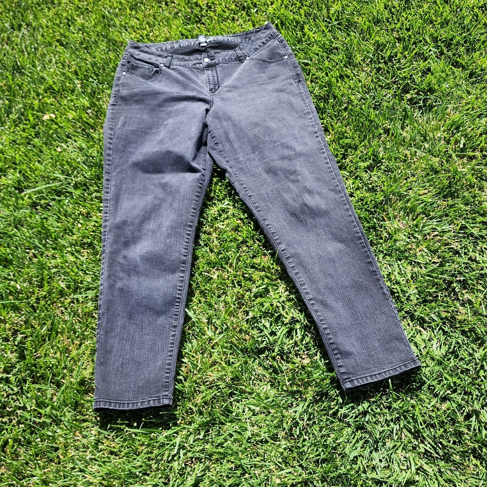 Lane Bryant size 16 distressed black straight leg jeans used good condition